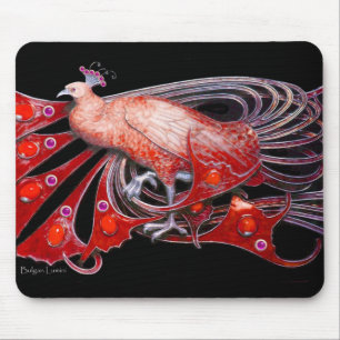 ELEGANT PEACOCK JEWEL IN RED BLACK MOUSE MAT