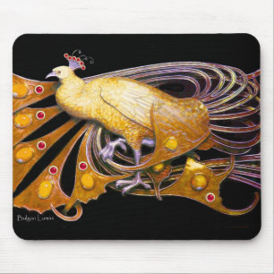 ELEGANT PEACOCK JEWEL IN YELLOW BLACK MOUSE MAT