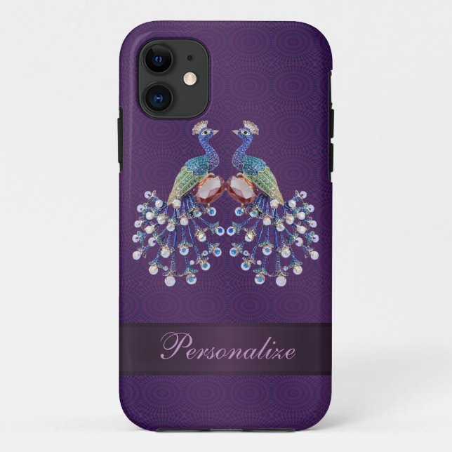 Elegant Peacock Jewels Print Purple Personalised Case-Mate iPhone Case (Back)