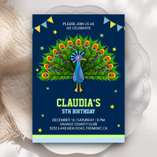 Elegant Peacock Kids Birthday Party Invitation