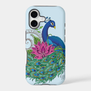 Elegant Peacock Lotus Flower Ornate Blue Henna