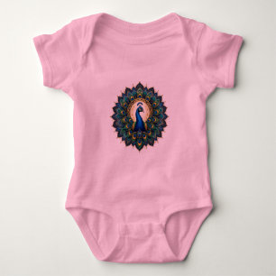Elegant Peacock Mandala Toddler T-Shirt Colourfu Baby Bodysuit