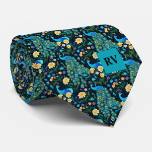 Elegant Peacock Monogram Wedding Tie