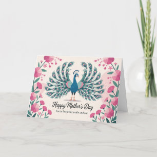 Elegant Peacock Mothers Day Floral Animal Lover Holiday Card