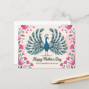 Elegant Peacock Mothers Day Floral Animal Lover Holiday Postcard