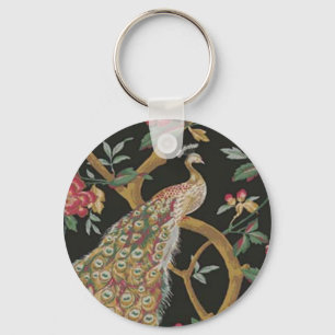 Elegant Peacock On Black Key Chain