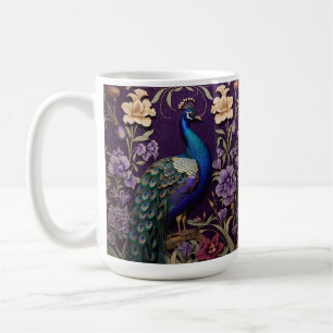 Elegant Peacock On Purple William Morris Inspired Coffee Mug