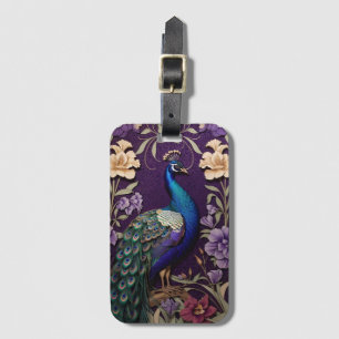 Elegant Peacock On Purple William Morris Inspired Luggage Tag