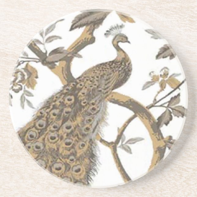 Elegant Peacock On White Coaster (Front)