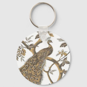 Elegant Peacock On White Key Chain