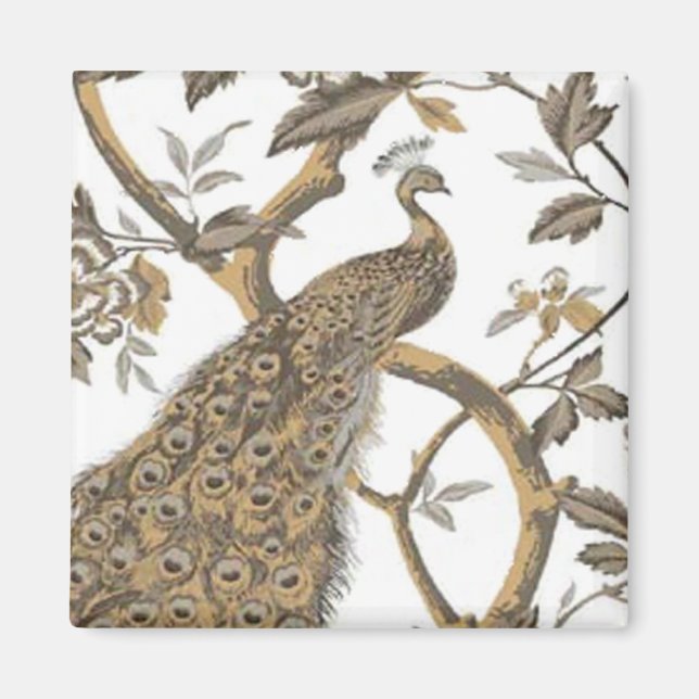 Elegant Peacock On White Magnet (Front)