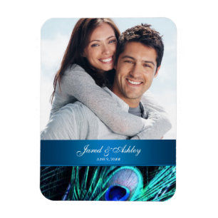 Elegant Peacock Photo Save The Date Magnets