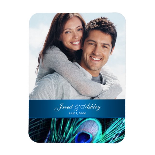 Elegant Peacock Photo Save The Date Magnets (Vertical)