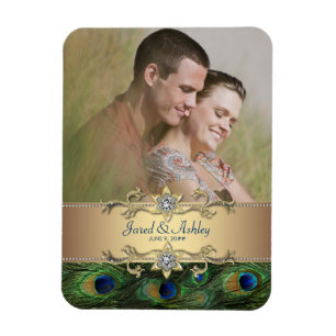 Elegant Peacock Photo Save The Date Magnets