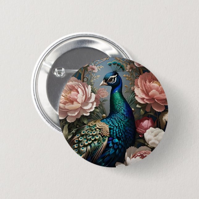 Elegant Peacock Pink Peonies  6 Cm Round Badge (Front & Back)