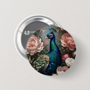 Elegant Peacock Pink Peonies  6 Cm Round Badge