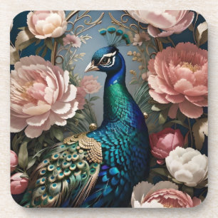 Elegant Peacock Pink Peonies Coaster