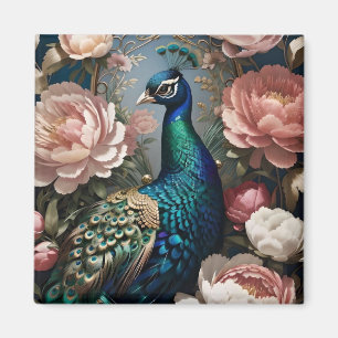Elegant Peacock Pink Peonies Magnet