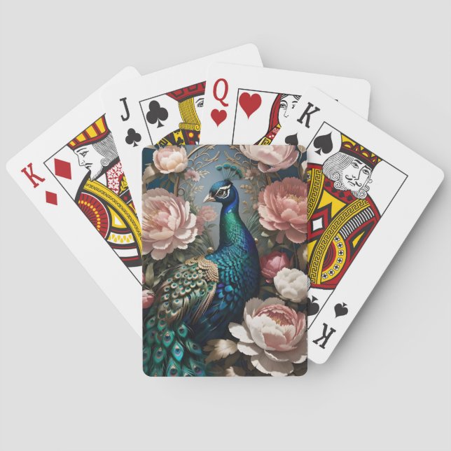 Elegant Peacock Pink Peonies  Playing Cards (Back)