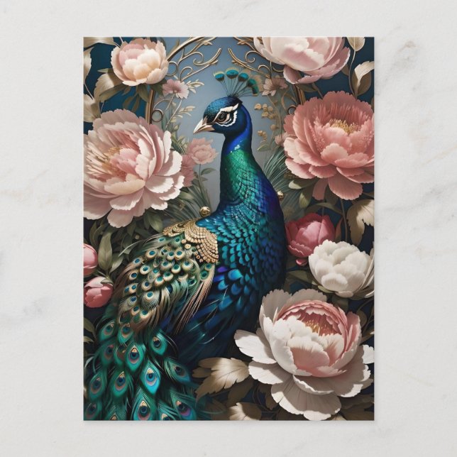 Elegant Peacock Pink Peonies  Postcard (Front)