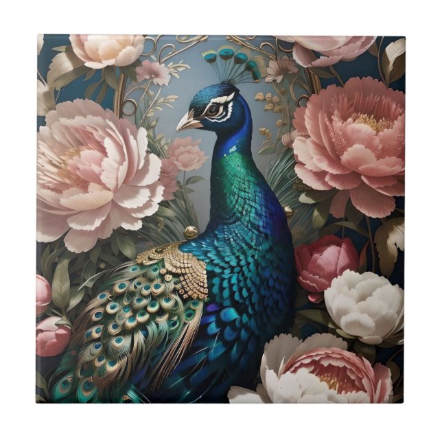 Elegant Peacock Pink Peonies  Tile (Front)