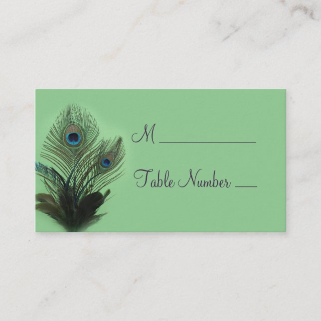 Elegant Peacock Place Card (green) (Front)