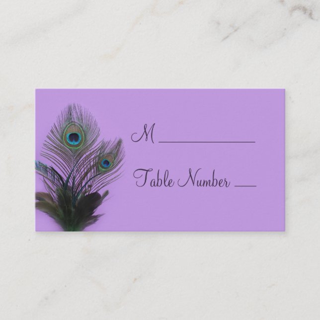 Elegant Peacock Place Card (purple) (Front)