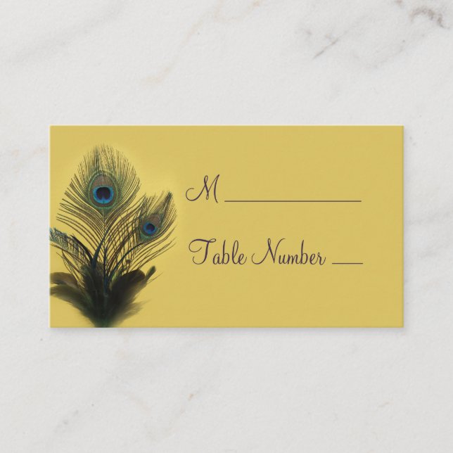 Elegant Peacock Place Card (yellow) (Front)