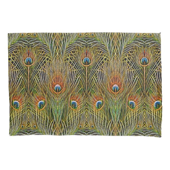 Elegant Peacock Stylish Gold Feathers Pattern Pillowcase (Front)