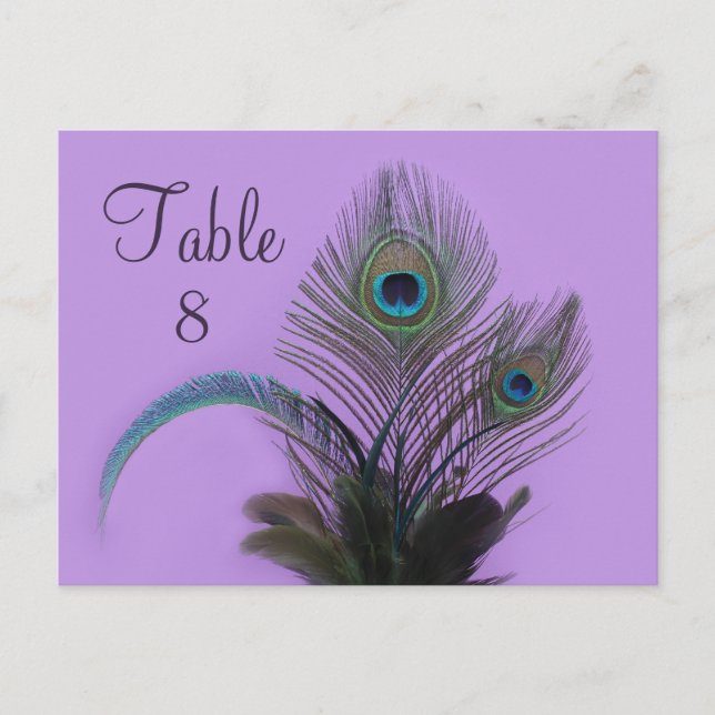 Elegant Peacock Table Number (purple) Postcard (Front)