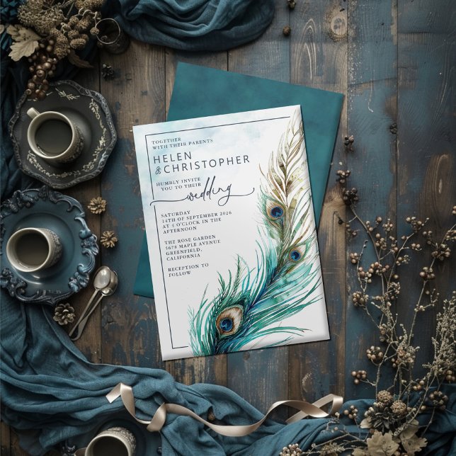 Elegant Peacock & Teal - Lavish Wedding Invitation (Creator Uploaded)