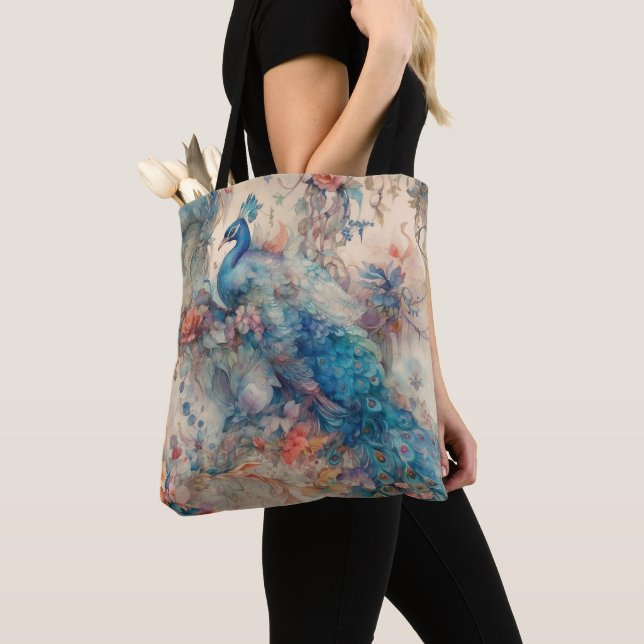 Elegant Peacock Tote Bag (Close Up)