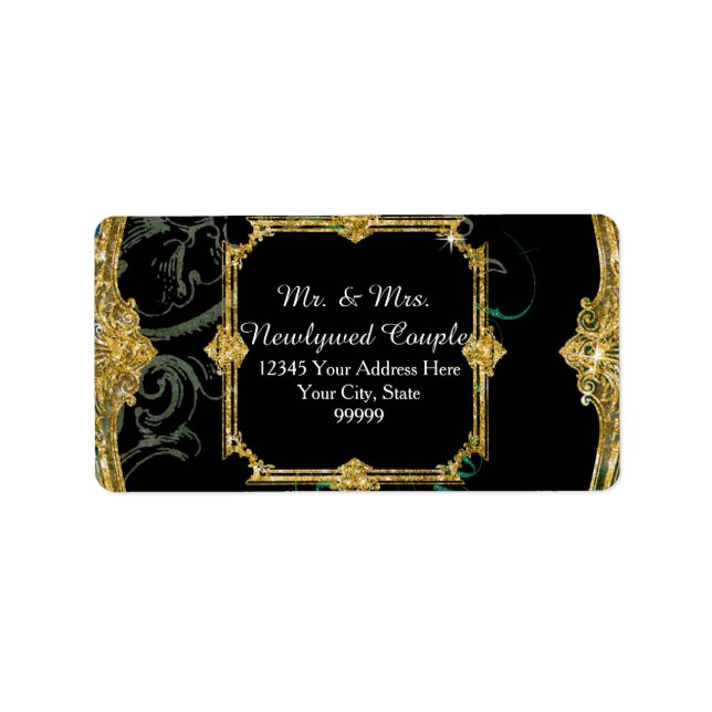 Elegant Peacock w Vintage Scrolls Indian Wedding Label (Front)