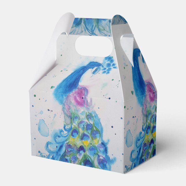 Elegant Peacock Watercolor Bird Birds Navy Blue Favour Box (Front Side)