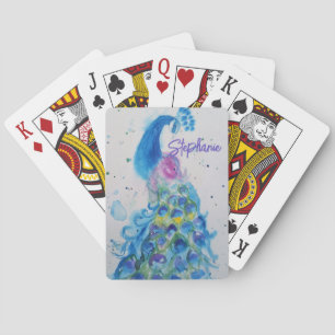 Elegant Peacock Watercolor Womens Pastel Colors Playing Cards