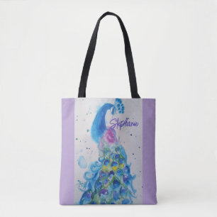 Elegant Peacock Watercolor Womens Pastel Colors Tote Bag