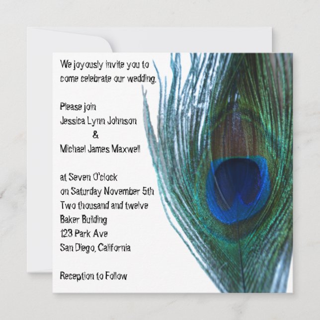 Elegant Peacock Wedding Invitation (Front)