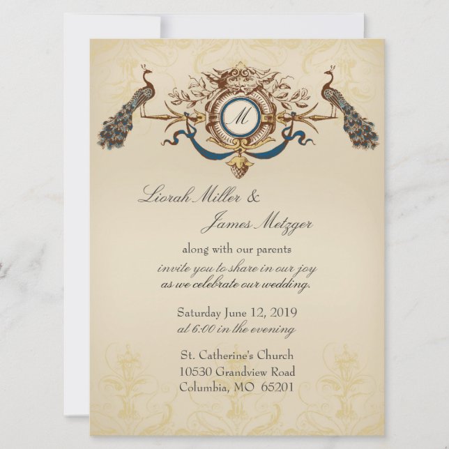 Elegant Peacock Wedding Invitation (Front)