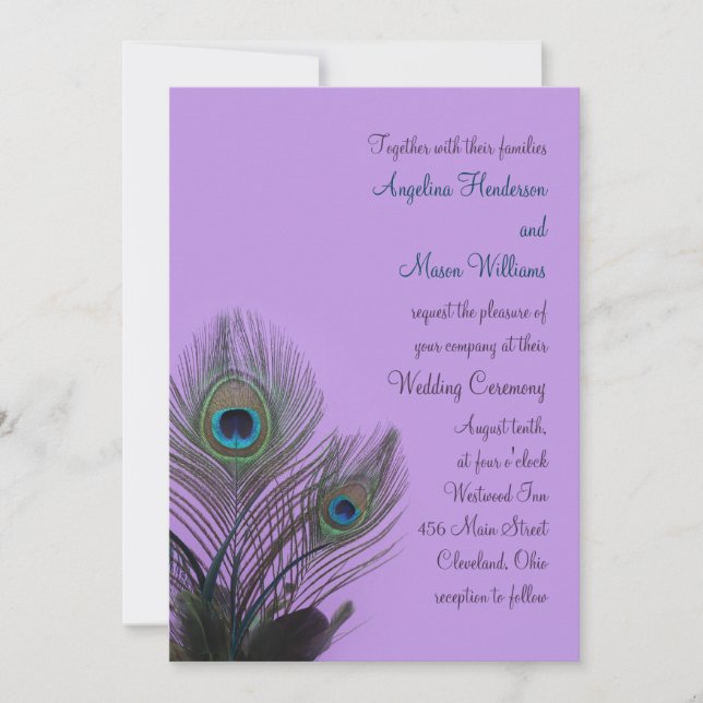 Elegant Peacock Wedding Invitation (purple) (Front)