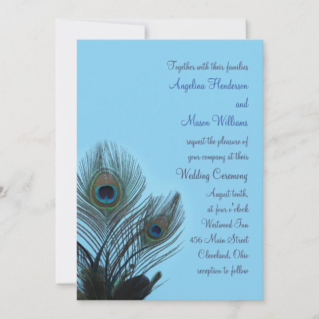 Elegant Peacock Wedding Invitation (turquoise) (Front)