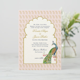 Elegant PeacockPink & Gold Indian wedding Invitation