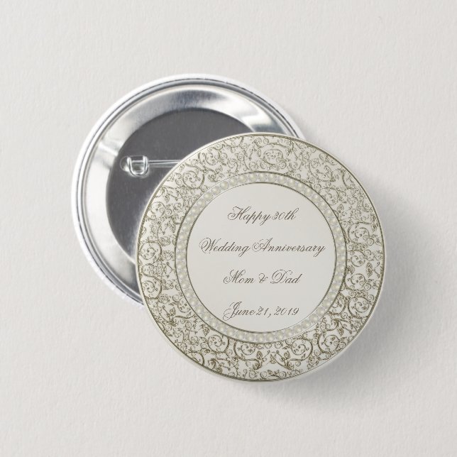 Elegant Pearl 30th Wedding Anniversary 6 Cm Round Badge (Front & Back)