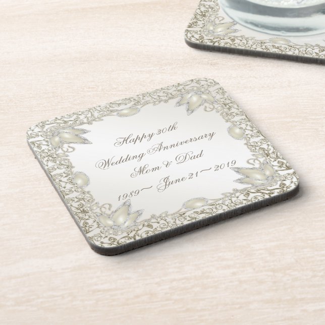 Elegant Pearl 30th Wedding Anniversary Coaster (Left Side)