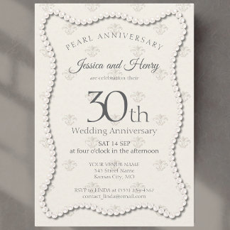 Elegant Pearl 30th wedding anniversary damask Invitation