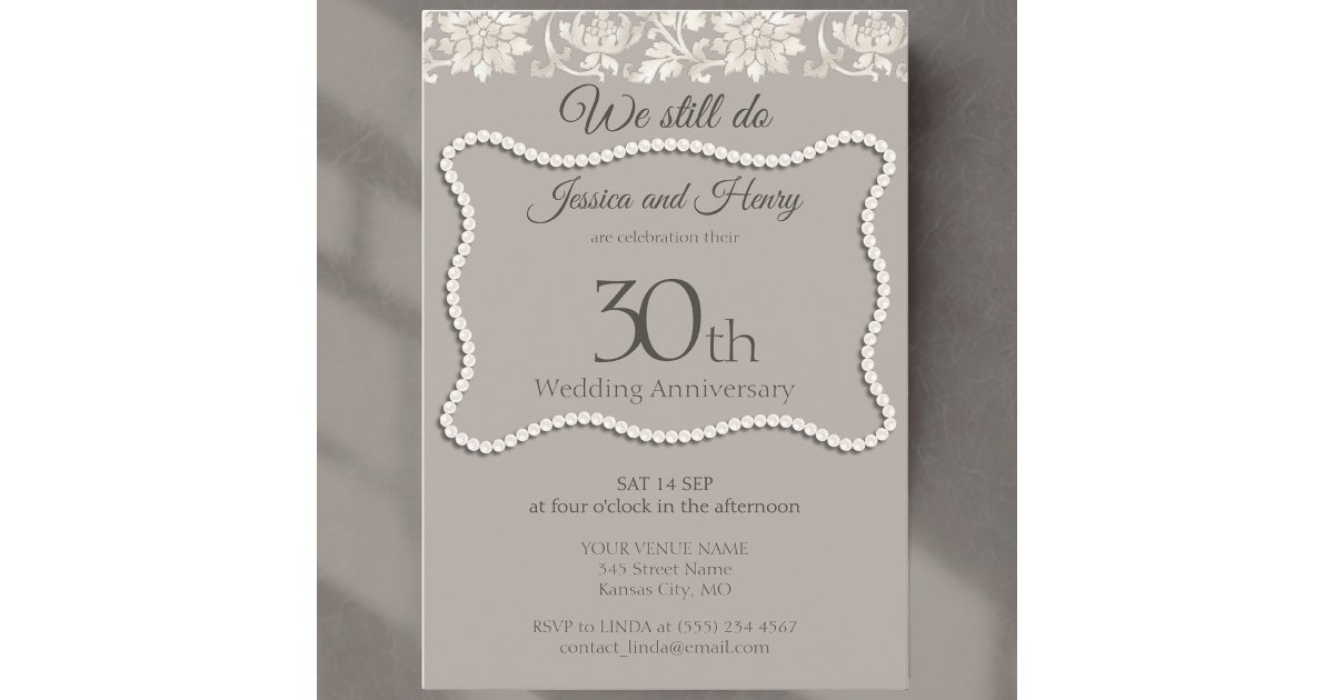 Elegant Pearl 30th wedding anniversary Invitation | Zazzle