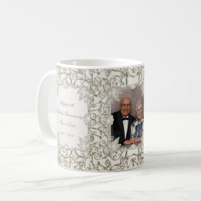 Elegant Pearl 30th Wedding Anniversary Photo Coffee Mug (Front Left)
