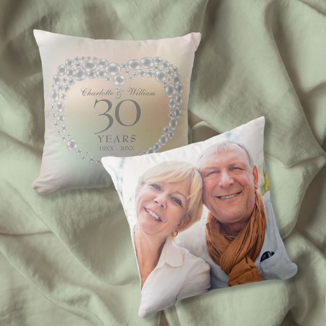 Elegant Pearl 30th Wedding Anniversary Photo Cushion (Elegant Pearl 30th Wedding Anniversary Photo Throw Pillow)