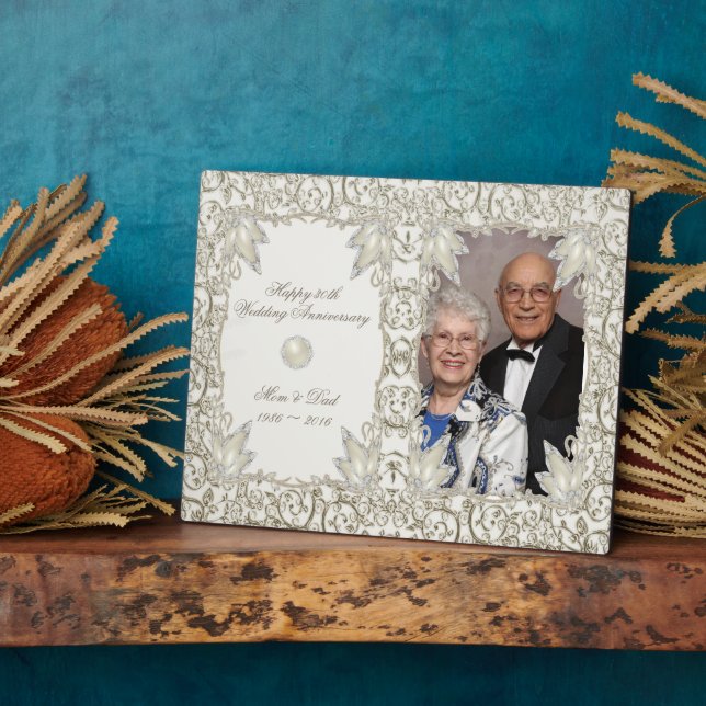 Elegant Pearl 30th Wedding Anniversary Photo Plaque (Side)