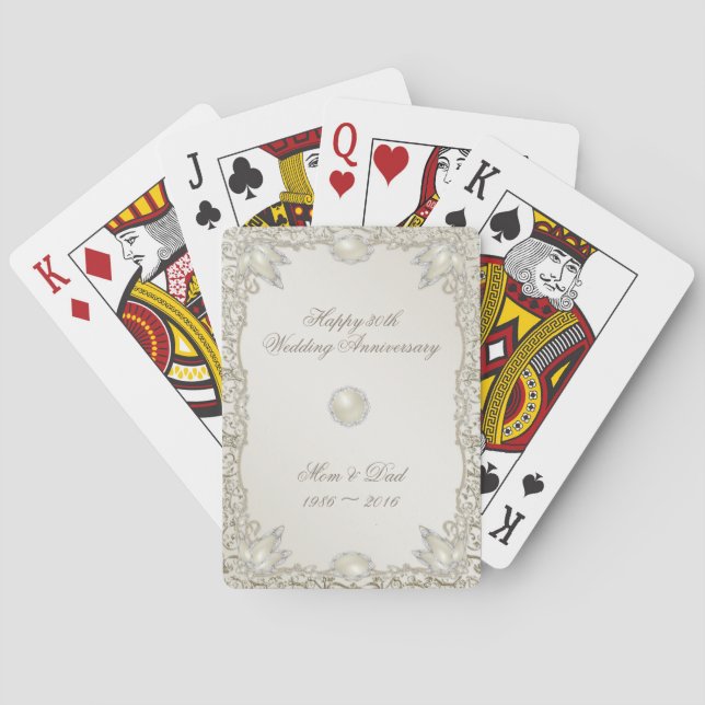 Elegant Pearl 30th Wedding Anniversary Playing Cards (Back)