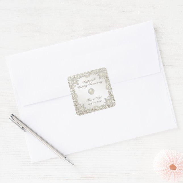 Elegant Pearl 30th Wedding Anniversary Square Sticker (Envelope)